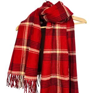 Madewell Plaid Fringe Scarf Winter Accessory Wrap Red Black
